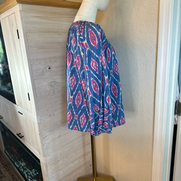 Boo Gemes size large Rosy top in cotton , beautiful blues and pink block print - Picture 7 of 13